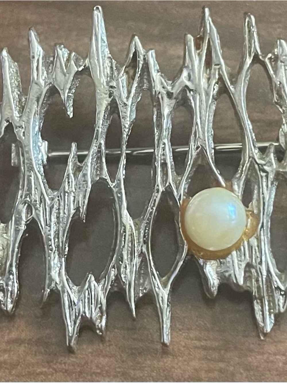 Amsel sterling silver real pearl mid century modern Brutish design
